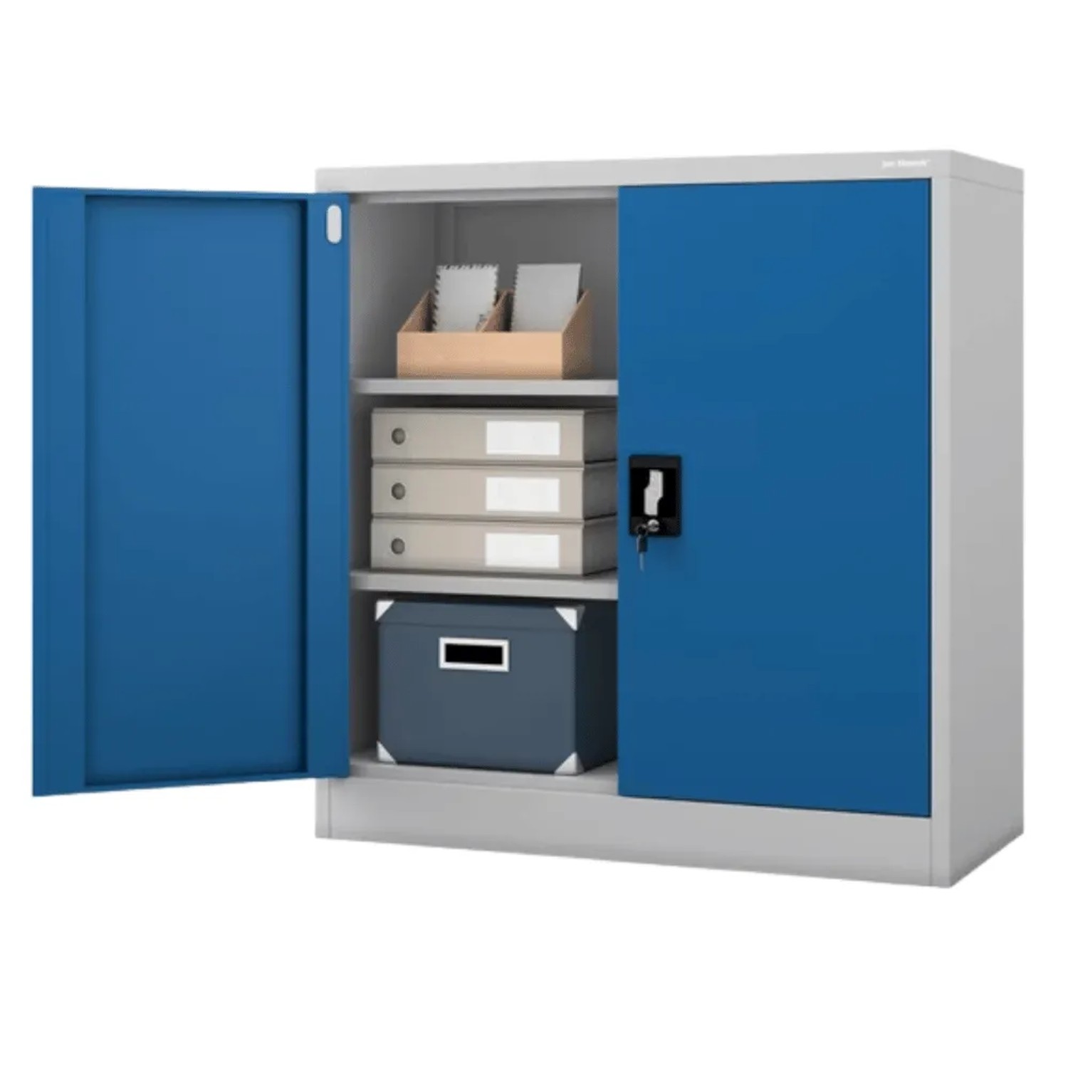 JAN NOWAK Aktenschrank Abschließbar BEATA mit Flügeltüren 93 x 90 x 40 cm Grau-Blau