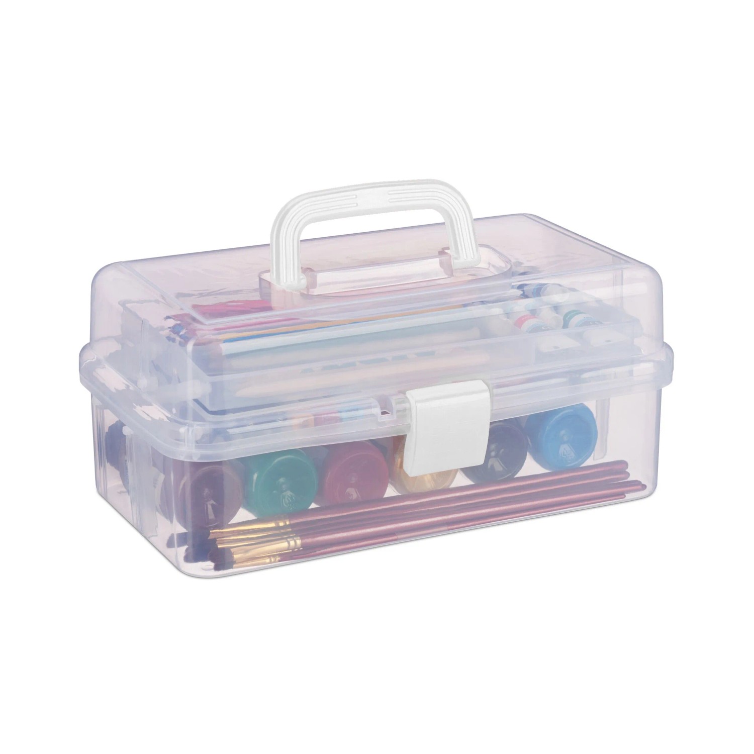Relaxdays Aufbewahrungsbox Kunststoff Weiß Transparent mit 9 Fächern 14,5 cm x 33 cm x 19 cm 0,6 kg