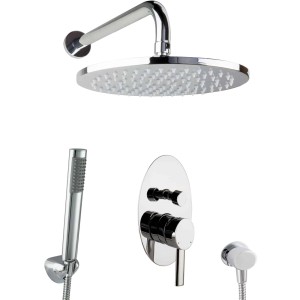 PaulGurkes Unterputz Duschset mit ovaler Regendusche und Handbrause, verchromt.