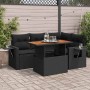 Schwarze 5-tlg. vidaXL Garten-Sofagarnitur aus Poly Rattan mit Tisch und Kissen.