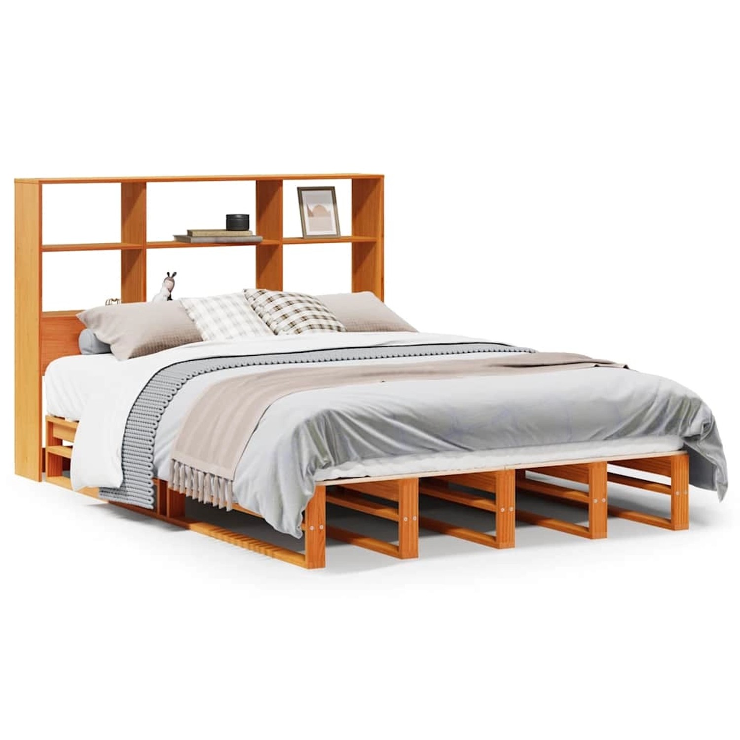 vidaXL Massivholzbett mit Regal ohne Matratze Wachsbraun 140x200 cm 3323922 günstig online kaufen