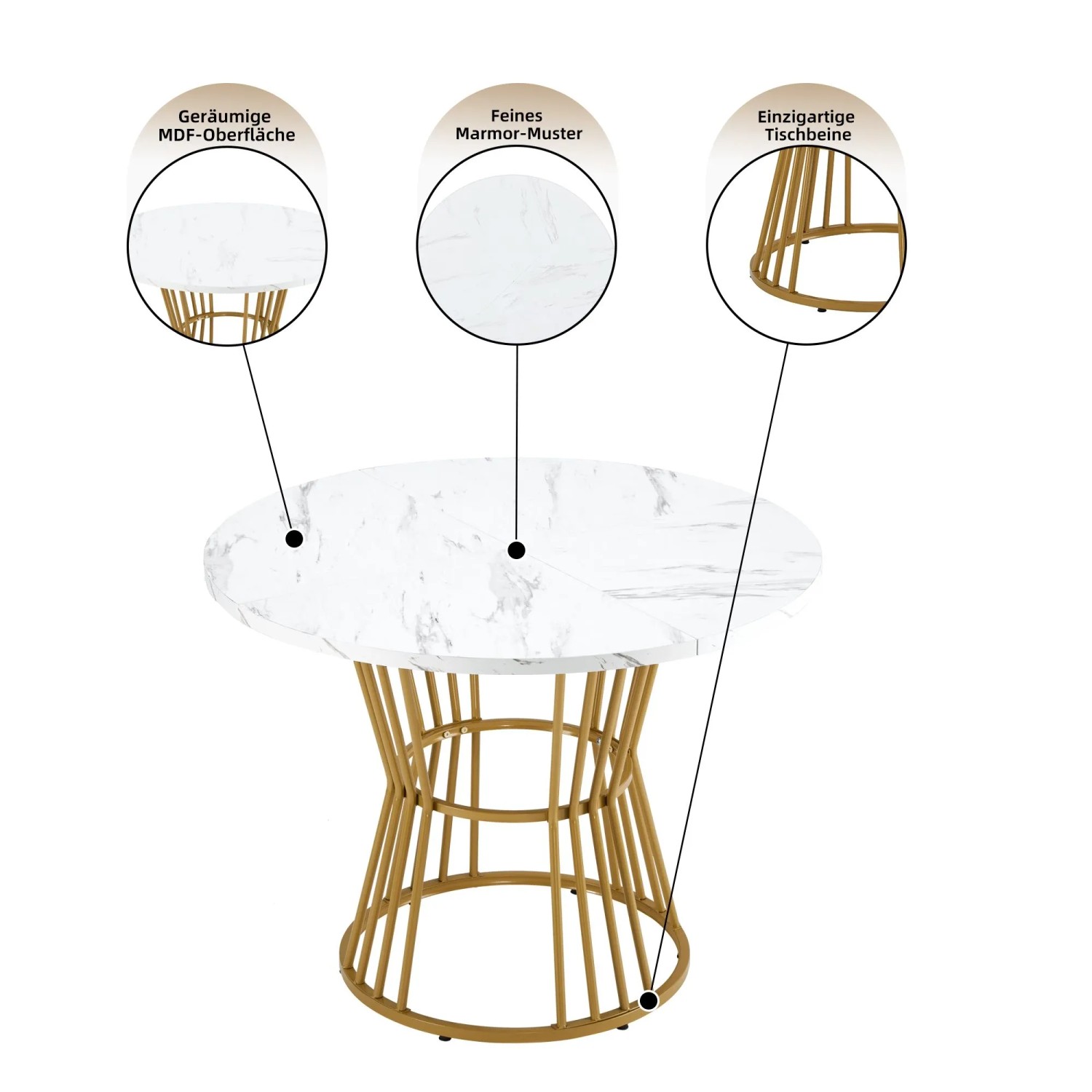 Merax Esstisch Set Rund 100cm Gold Dunkelgrau Samt_7