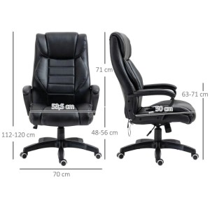 Schwarzer Vinsetto Bürostuhl mit Massage, höhenverstellbar, Rollen. Maße 66x78x112-120 cm.