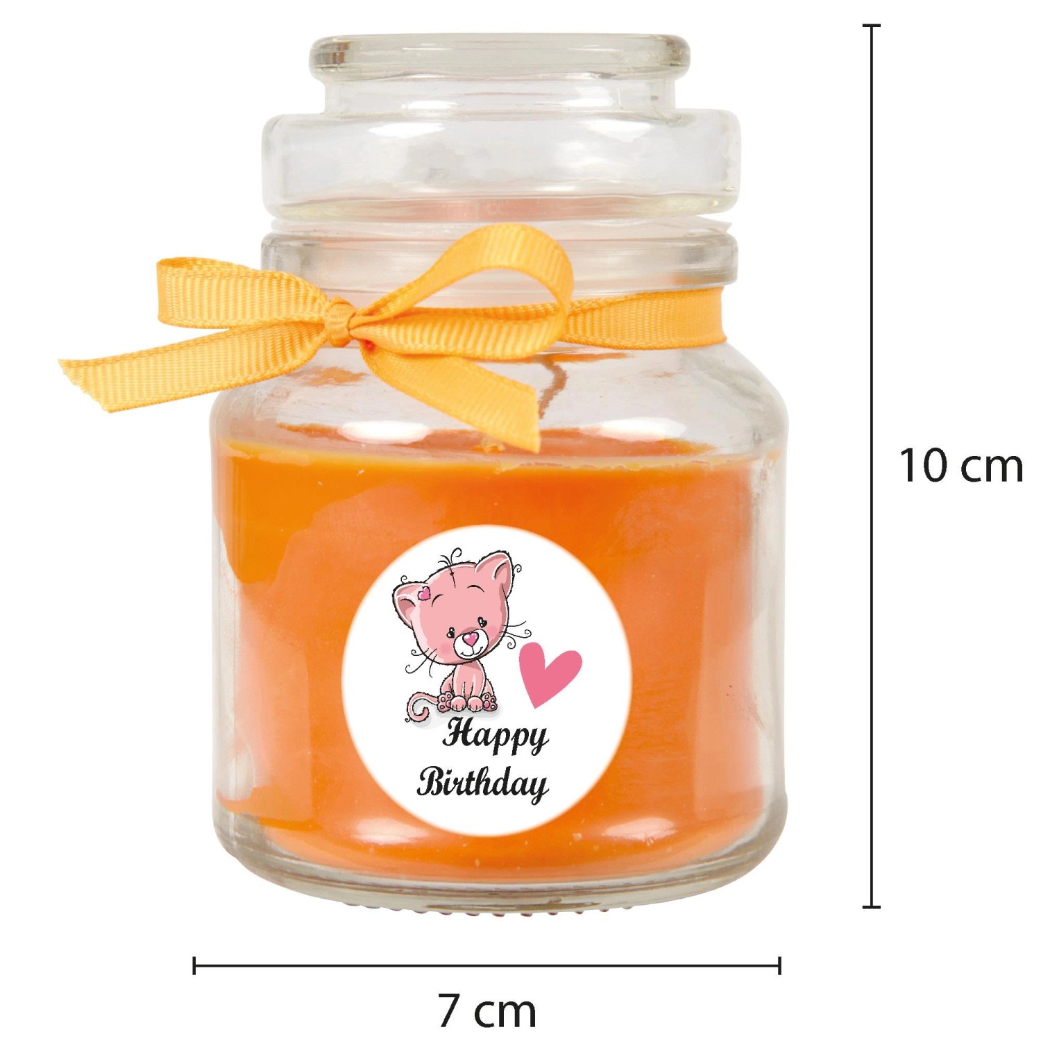 Duftkerze im Glas mit Katze und "Happy Birthday" Aufdruck, Honigmelonen Duft.