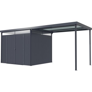 Pergart Gerätehaus Rheinfelden 108 mit Schleppdach, anthrazitfarben, aus Stahlblech.