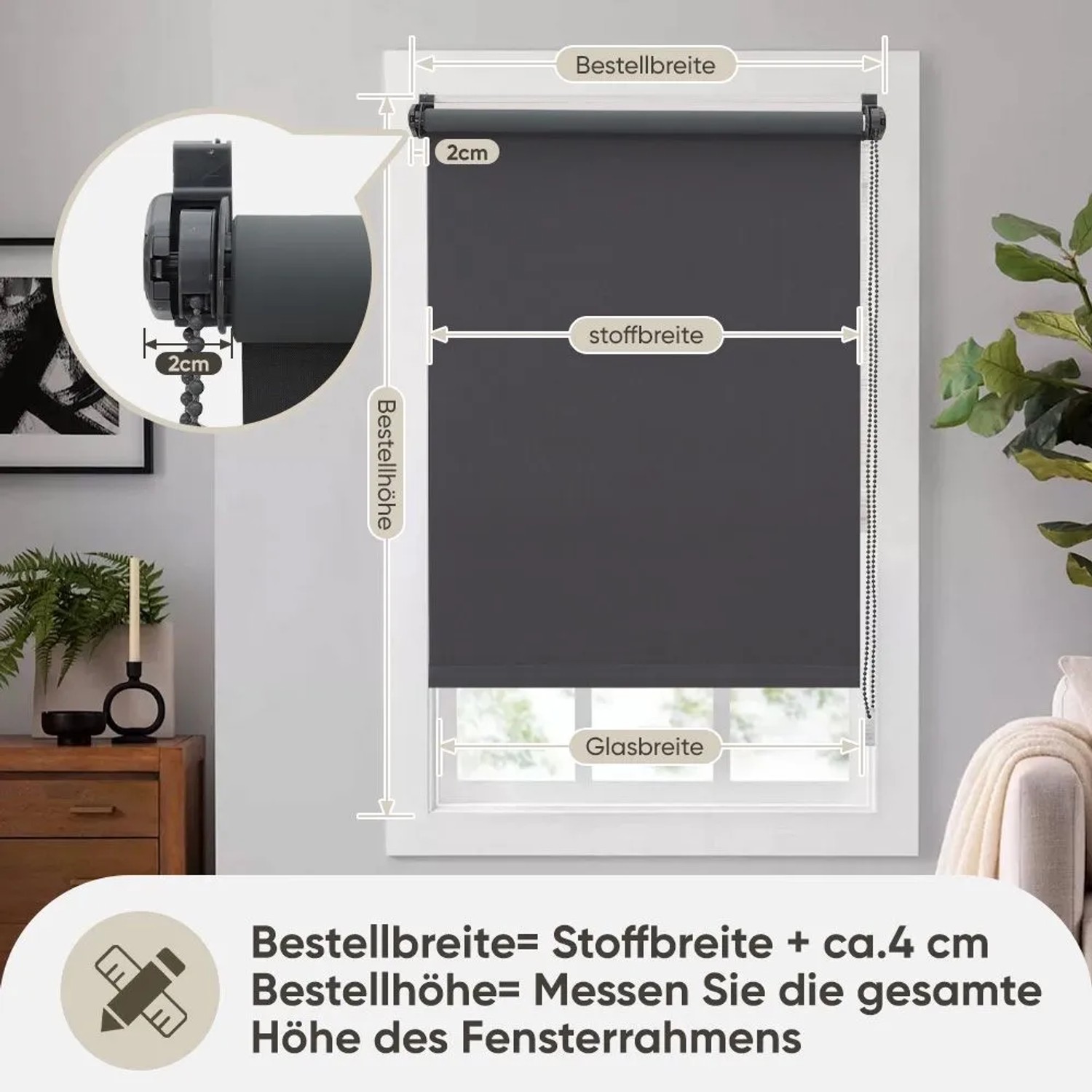 Sekey Seitenzugrollo Verdunkelung ohne Bohren Blickdicht Grau 100x130cm_5