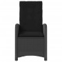 Verstellbarer Gartensessel aus Stahl mit Poly Rattan in Schwarz, inklusive Kissen.