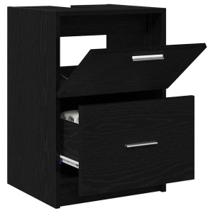 vidaXL Badezimmerschrank in Schwarz Eichen-Optik mit Tür und Schublade.