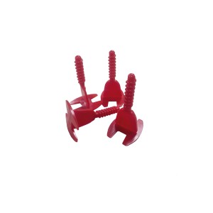 Rote LUX-TOOLS Gewindelaschen (2 mm, 250 Stk.) für Nivelliersystem zur Fliesenverlegung.