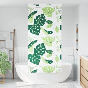 vidaXL Duschrollo mit grünen Blättern in einem Badezimmer.