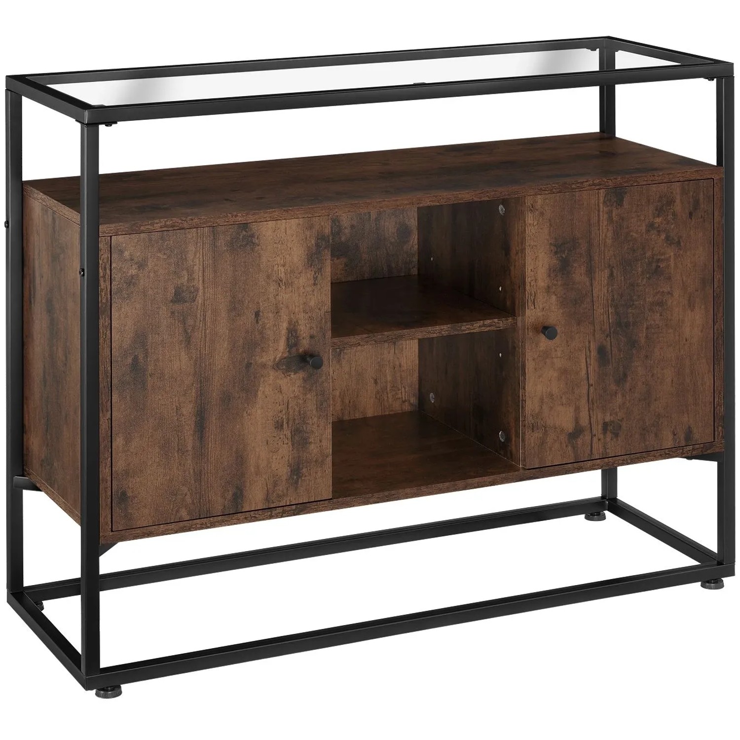Tectake Sideboard Oldham Industrial Style Holz und Stahl  100 x 38 x 80 50 cm Industrial Holz Dunkel  Rustikal