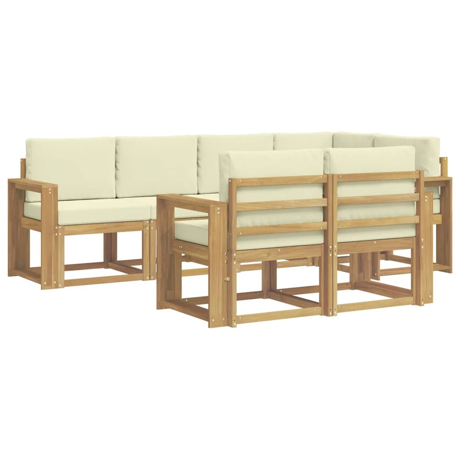 vidaXL Outdoor-Sofagarnitur mit Kissen 7-Tlg Weiß und Creme Polyester 3387774