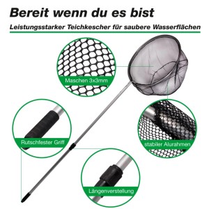 Wagner GREEN Teichkescher Ø50cm mit Teleskopstange, feinmaschigem Netz und rutschfestem Griff.