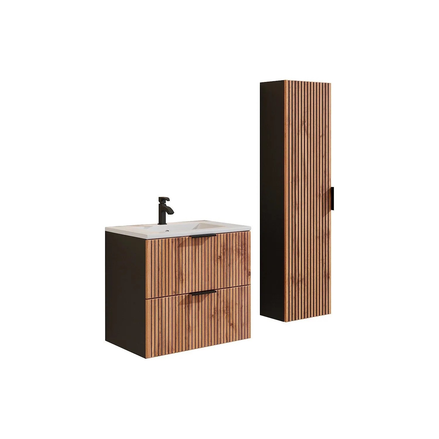 Vente-unique Badmöbel-Set Madela Schwarz  Naturfarben Hell 60 cm