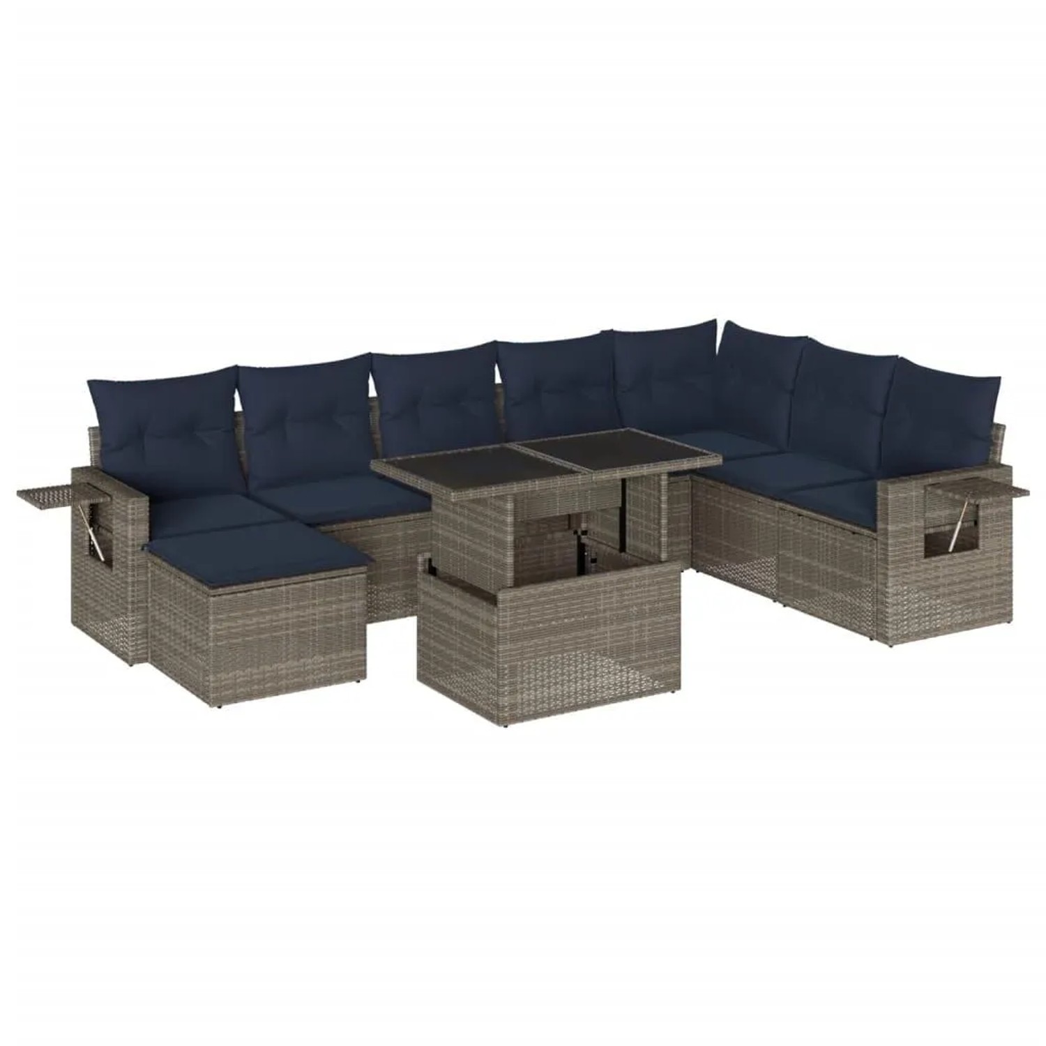 vidaXL 9-Tlg Gartensofa-Set mit Kissen Grau Polyrattan 3268101 günstig online kaufen