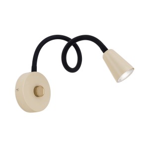 Schwarze, beige Orion Wandleuchte mit Dimmer und GU10 Fassung.