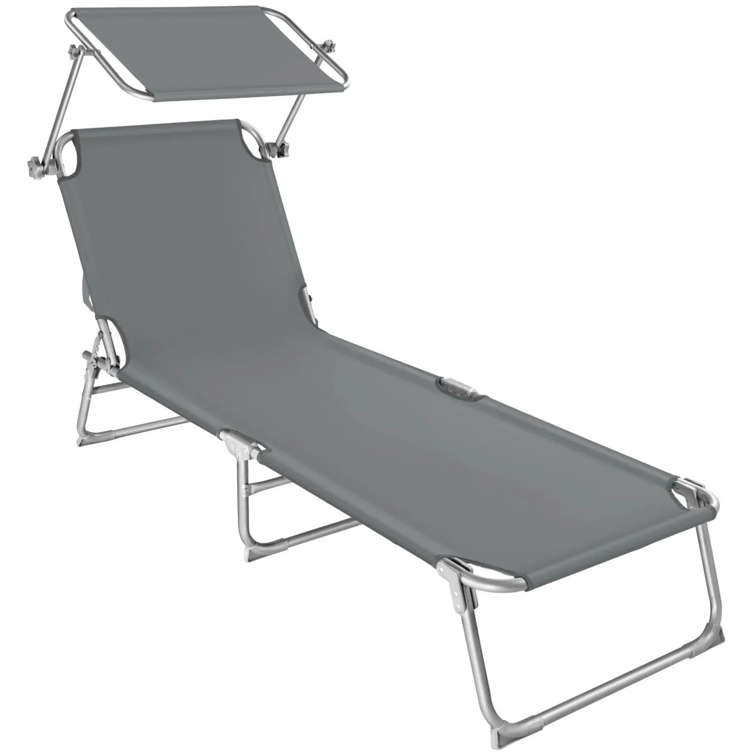 Tectake Gartenliege  Klappbar Stufenlos Verstellbares Sonnendach  190 x 68 x 28 cm Grau