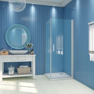 Eckige AICA Pendeltür Duschkabine, 80x80cm, Alu Silber Matt, mit Klarglas und Eckeinstieg.