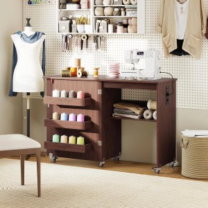 Costway 2 In 1 Nähtisch Klappbar mit Ladestation Kaffee