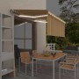 vidaXL Markise, gelb-weiß gestreift, 3x2,5m, mit Rollo und LEDs über Terrassenmöbeln. Manueller Sonnenschutz.