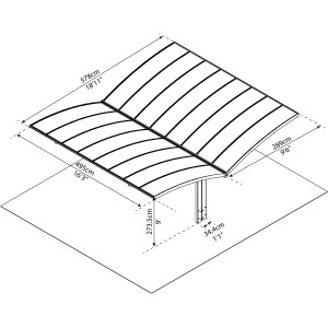 Technische Zeichnung: Palram Canopia Doppelcarport Arizone Double Wave mit Maßangaben.