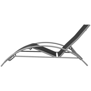 Schwarze Sonnenliege mit Aluminiumrahmen, verstellbare Rückenlehne. Ideal für Garten und Terrasse.
