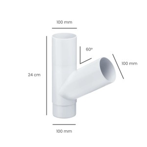 Weißer Inefa PVC Fallrohr-Abzweiger 60° DN 100/100, 24 cm lang, für Dachentwässerung.