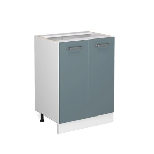 Vicco Küchenunterschrank R-Line, 60 cm breit, blau-graue Front, weißer Korpus, ohne Arbeitsplatte.