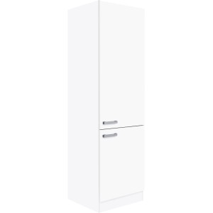 Weißer Optifit Hochschrank Salo214 mit zwei Türen und Griffen in Alu-Optik, 60x207 cm.