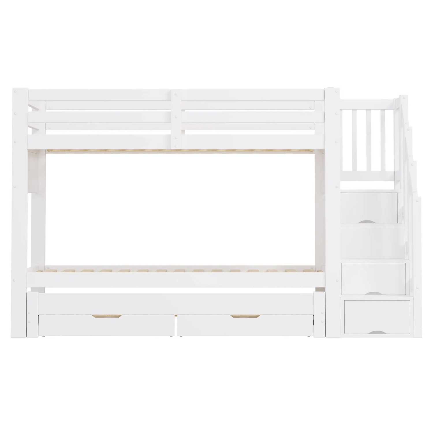 Merax Etagenbett 90x200 cm Mit Klappbett 2 Schubladen Stauraumtreppe Kleiderschrank Weiß