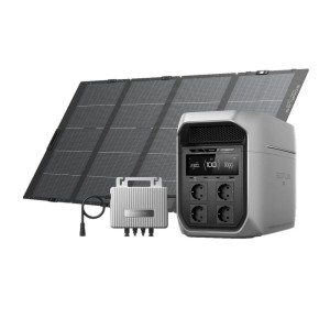 Graue EcoFlow Powerstation Delta 3 Max mit faltbarem Solarpanel und Wechselrichter. Mobile Stromversorgung für Camping.
