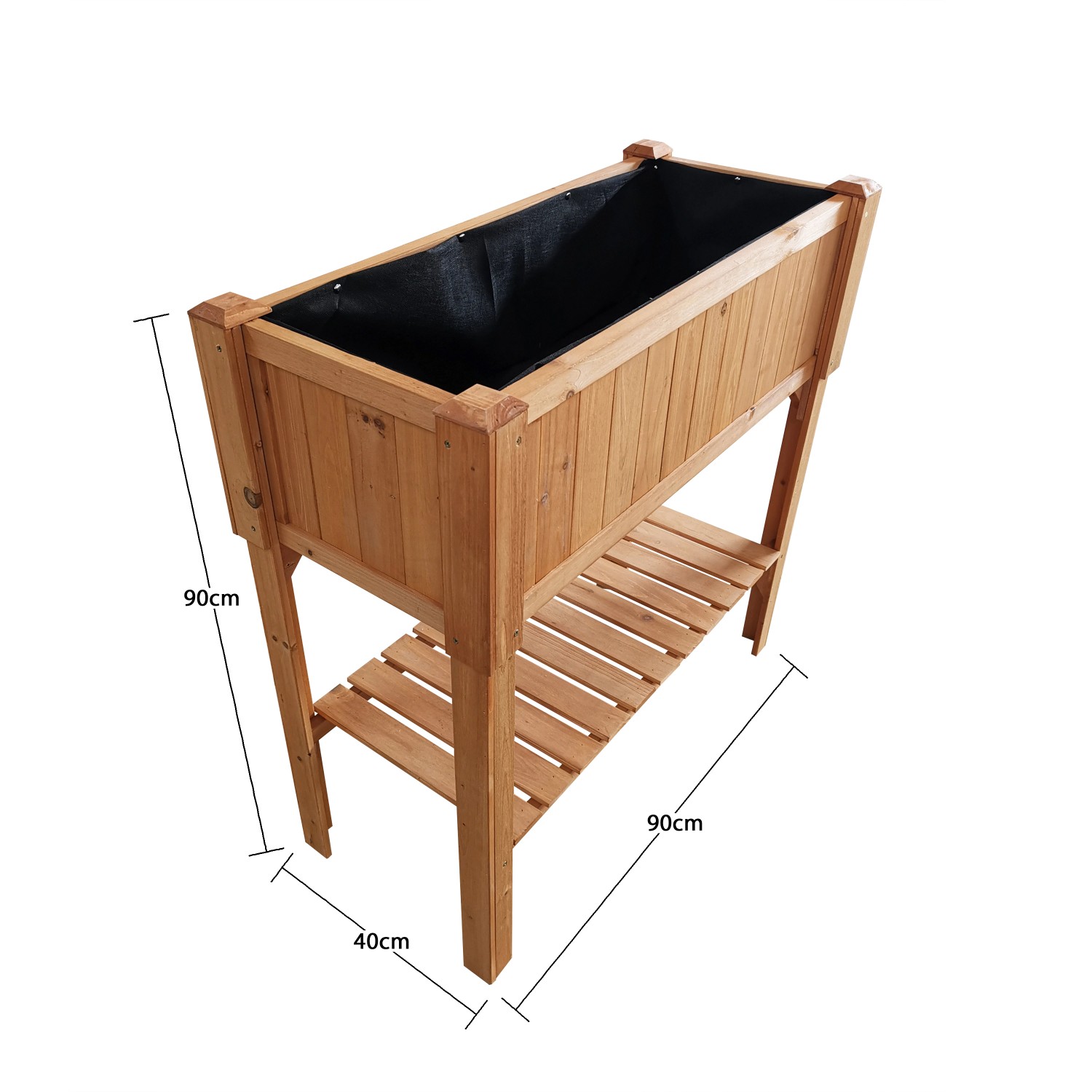 Coemo Kräuterbeet aus Holz mit Pflanzfolie, 90x40x90 cm, mit Ablage für Gartengeräte.