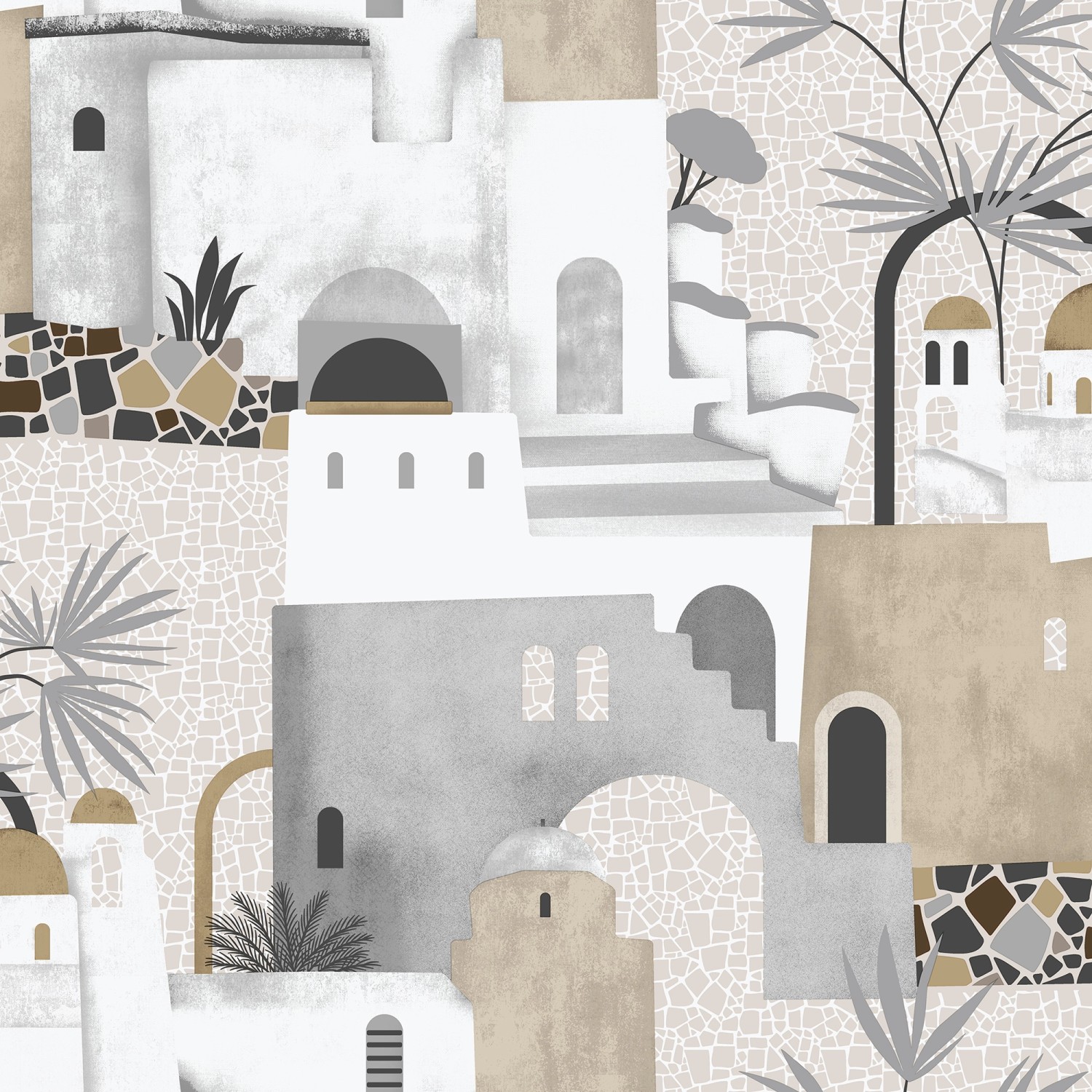 Sanders & Sanders Tapete Mediterrane Häuser Beigebraun Grau Und Weiß 53 Cm günstig online kaufen