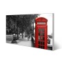 Magnettafel 78x37cm mit London Motiv: Rote Telefonzelle auf silberner Magnetwand für Notizen und Fotos.