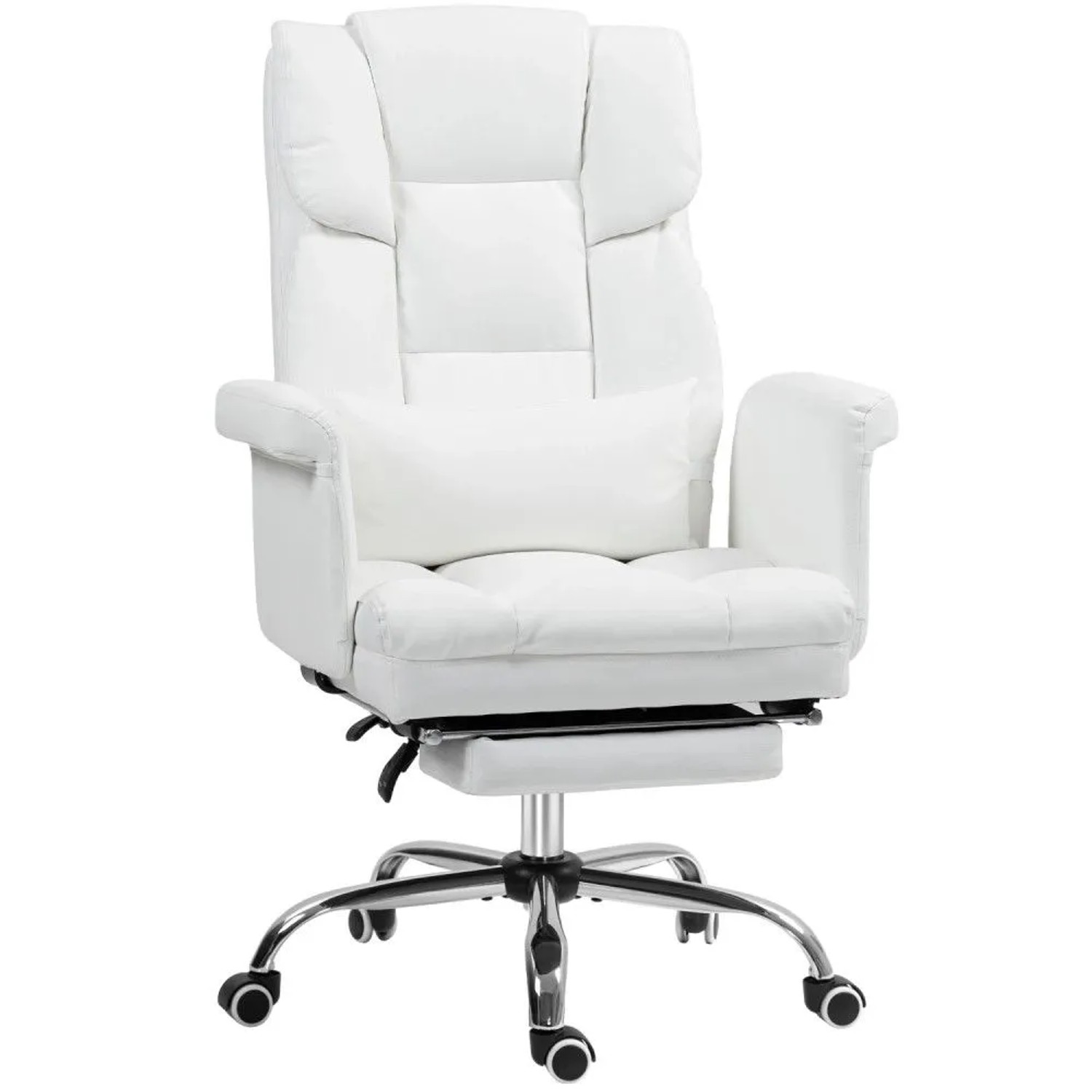 HOMCOM Bürostuhl mit Liegefunktion Kunstleder Weiß 69L x 65B x 107-115H cm