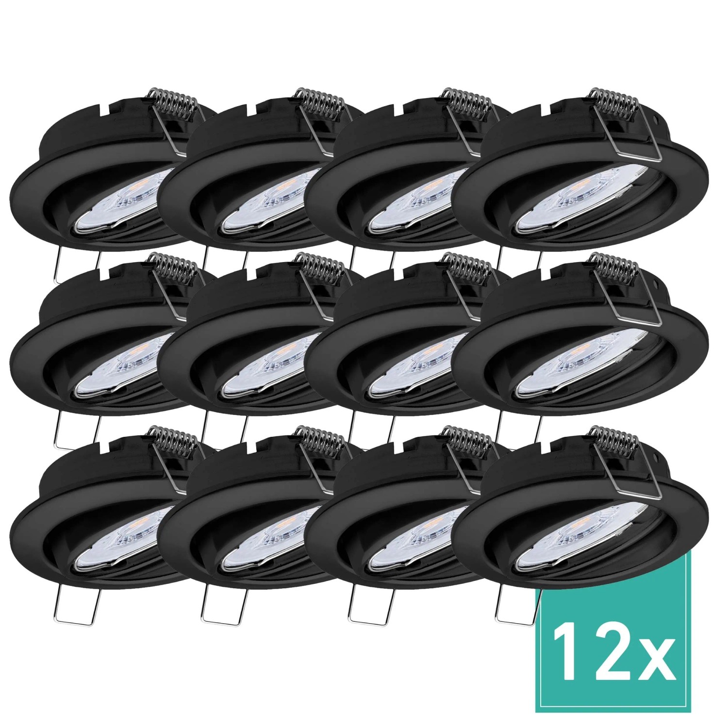 Oktaplex Dijon 12er Set Schwarz LED-Einbaustrahler Dimmbar Schwenkbar Warmweiß 2700K 4,9W 230V 68mm Lochmaß Flach