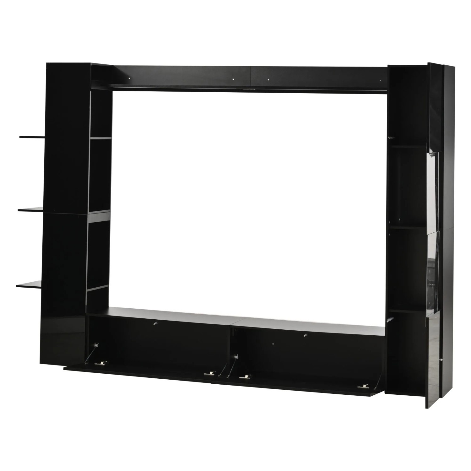 okwish Wohnwand mit Vitrine TV Schrank Stauraum Wohnzimmer 245x30x170cm Schwarz
