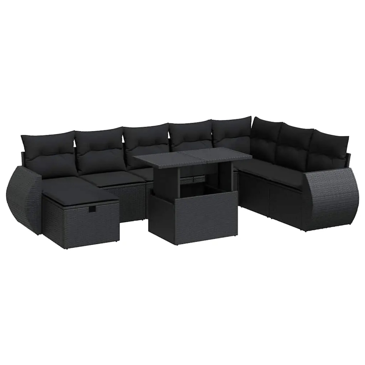vidaXL 9-Tlg Garten-Sofagarnitur mit Kissen Schwarz Poly Rattan 3327915