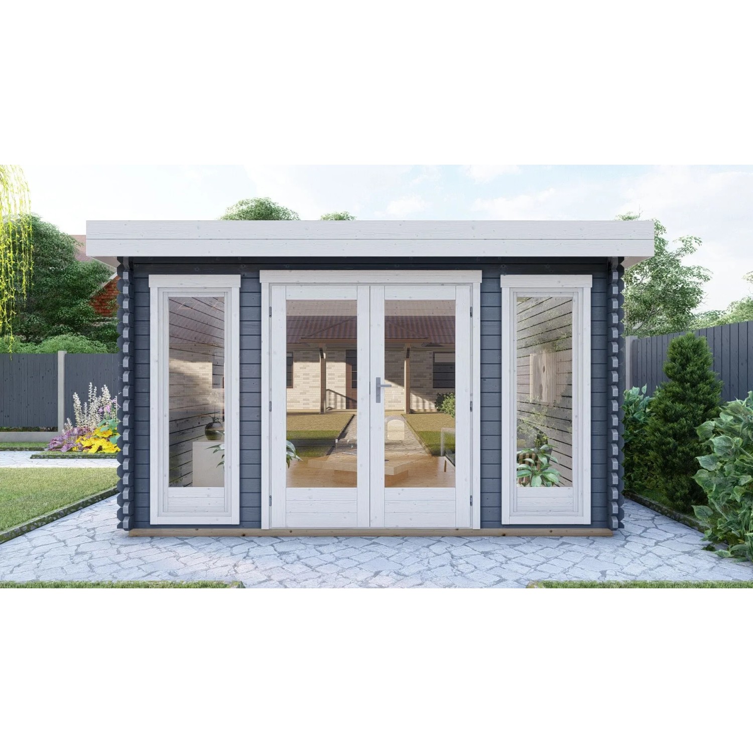 Finn Art Blockhaus 40mm Flachdach Gartenhaus aus Holz 4x3 m York 7 ohne Fußboden