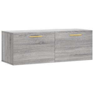 Grauer Wandschrank Sonoma 100x36,5x35 cm aus Holzwerkstoff mit goldenen Griffen.