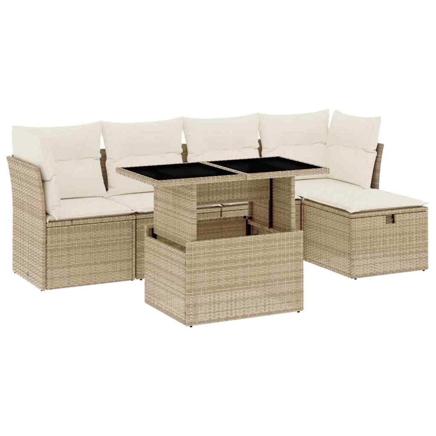 vidaXL 6-Tlg Garten-Sofagarnitur mit Kissen Beige Poly Rattan 3274638 günstig online kaufen