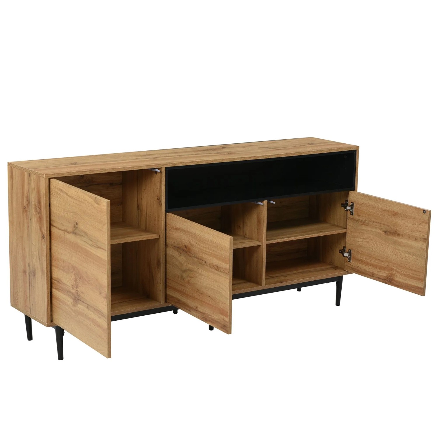 Okwish Sideboard Mit 3 Türen Regalen Wohnzimmer 160x35x76cm Natur