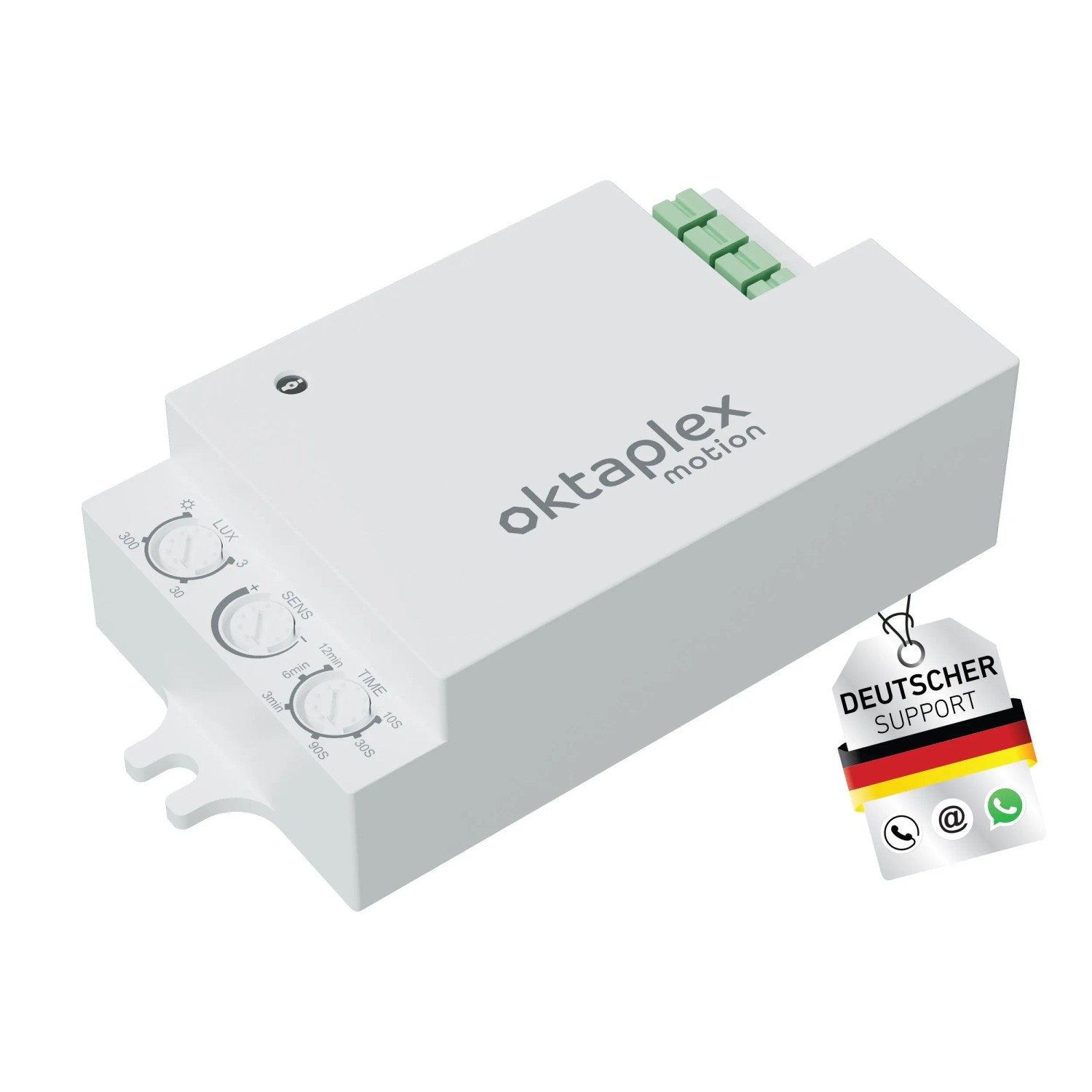 Oktaplex Amy Einbau-Präsenzmelder HF 24 GHz Radar Nachrüstkit für Leuchten Innen 360° Decke 180° Wand LED 230V Weiß