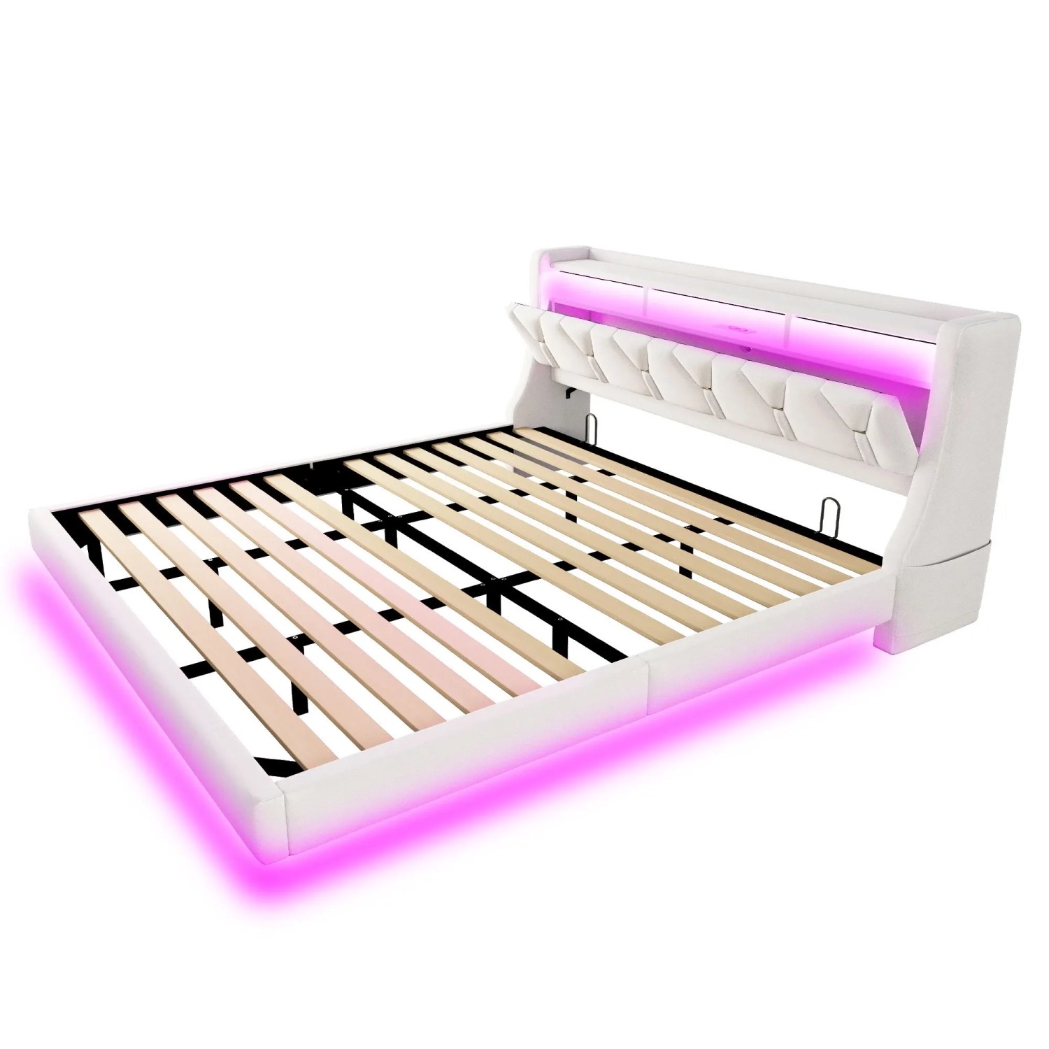 Merax Polsterbett 180x200cm LED Stauraum Samt Beige