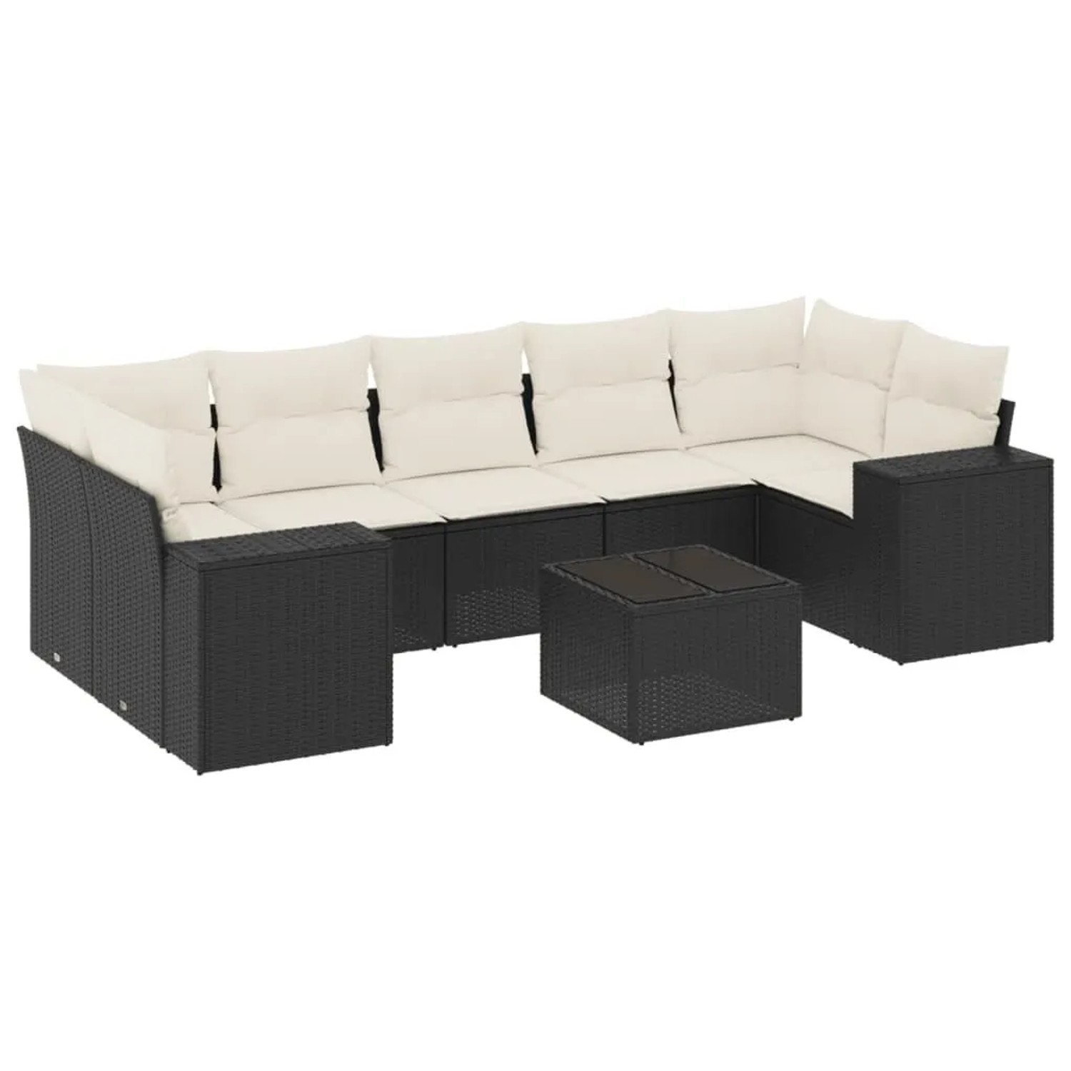 vidaXL 8-Tlg Garten-Sofagarnitur mit Kissen Schwarz Poly Rattan 3222335