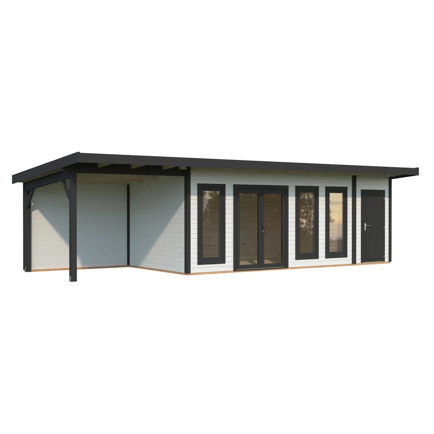 Palmako Holz-Gartenhaus Aurelia Pultdach Weiß Lackiert 973 cm x 300 cm 27,1 m²