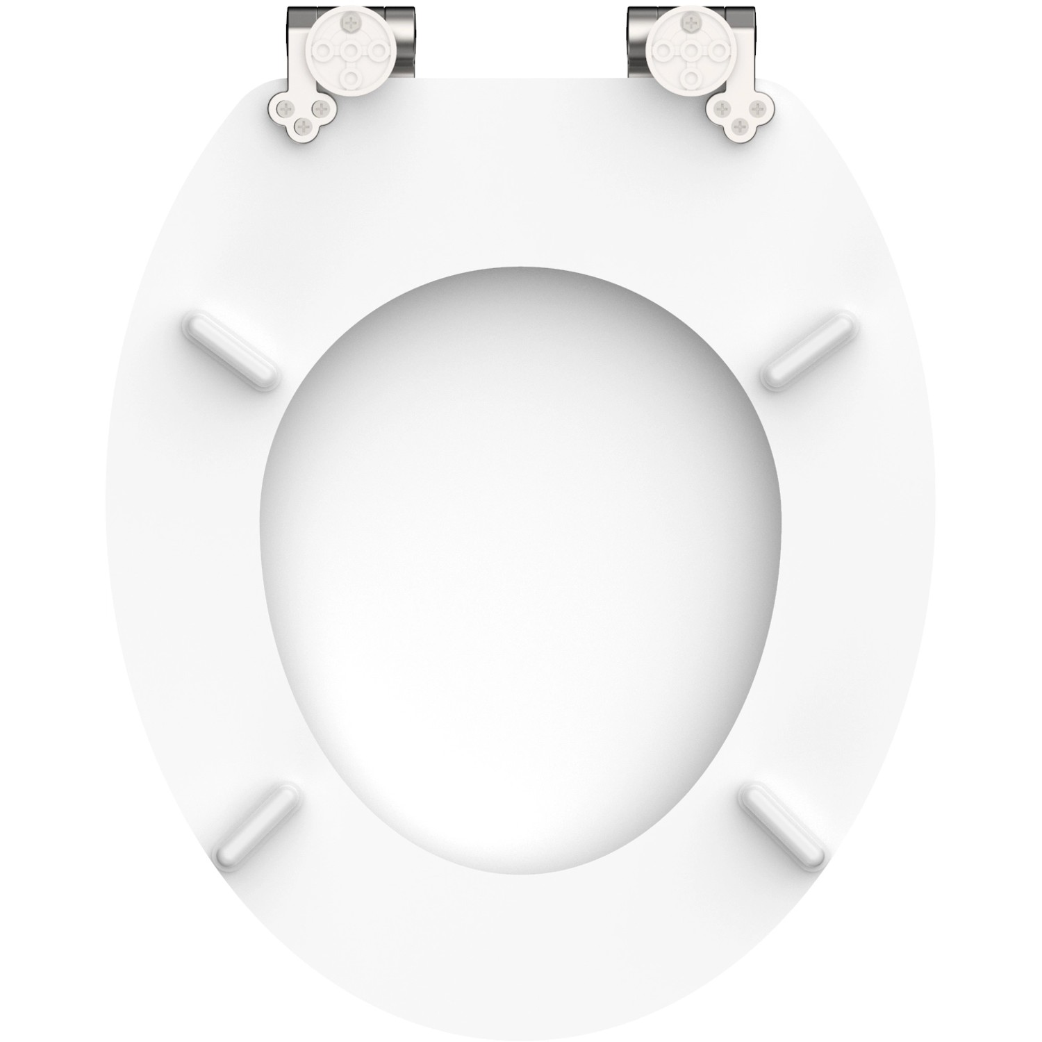 Weißer Schütte WC-Sitz Shell Heart mit Absenkautomatik, Holzkern, Draufsicht.