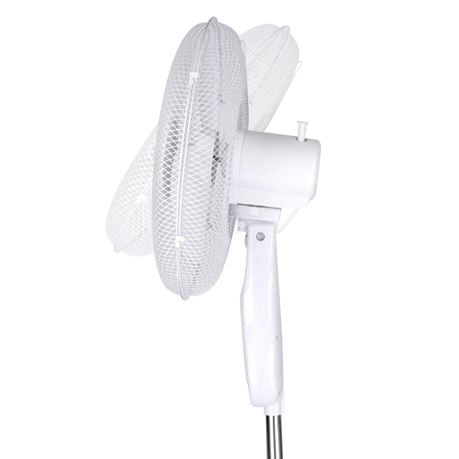 Weißer Standventilator mit Ø 40 cm, höhenverstellbar und mit Oszillationsfunktion.