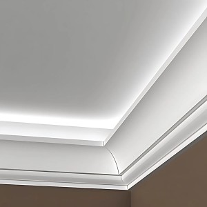 Weiße PROFHOME Eckleiste für indirekte Beleuchtung, 200 cm lang.
