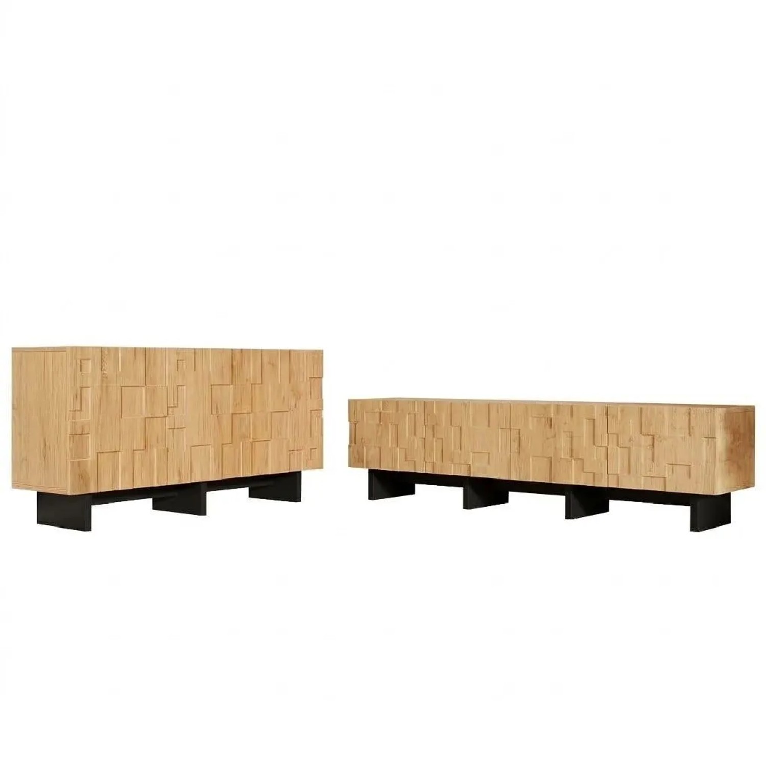 Merax Wohnzimmer Set Sideboard TV Lowboard Naturholzoptik Schwarz